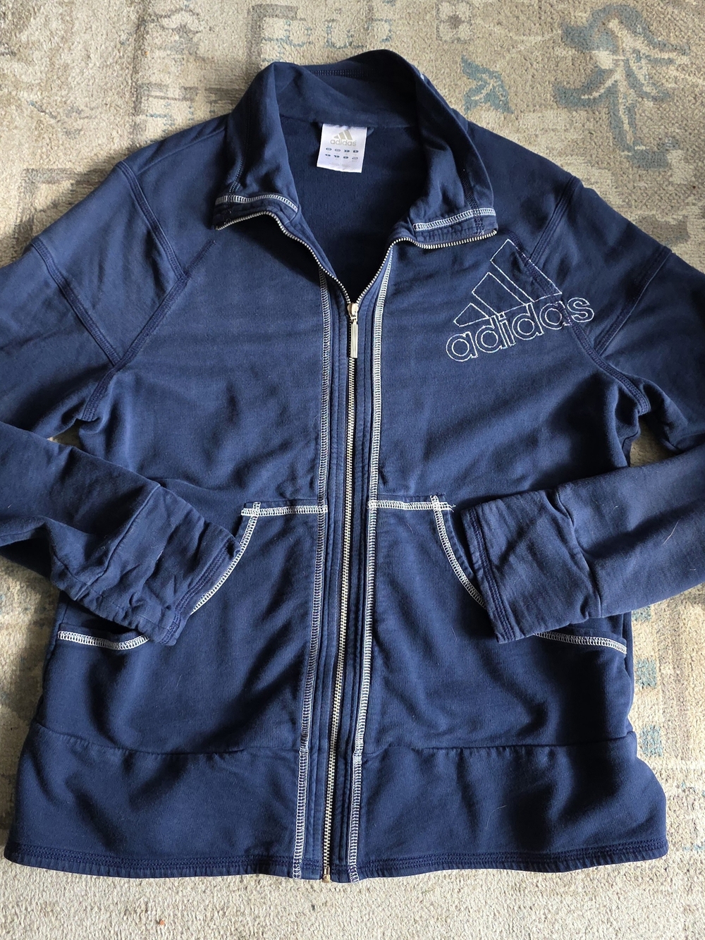 adidas vintage Women's Navy Blue Full-Zip Track Jacket with Contrast Stitching